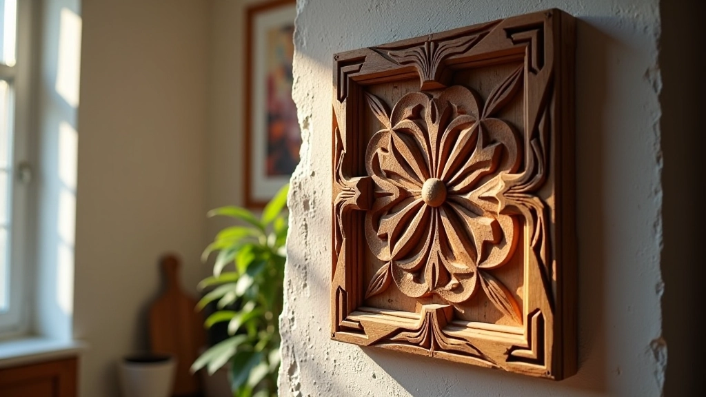 Carved wooden relief panel showing traditional Latvian folk pattern design